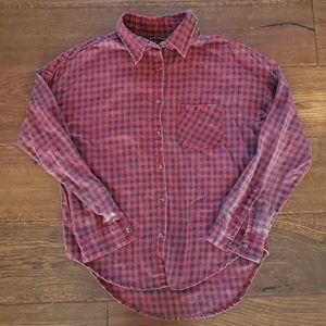 Brandy Melville One Size Red Plaid Button Down Shirt